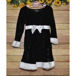 Adorable Black Velvet White Faux Fur Trim Girls 4 4T Christmas Winter Dress
